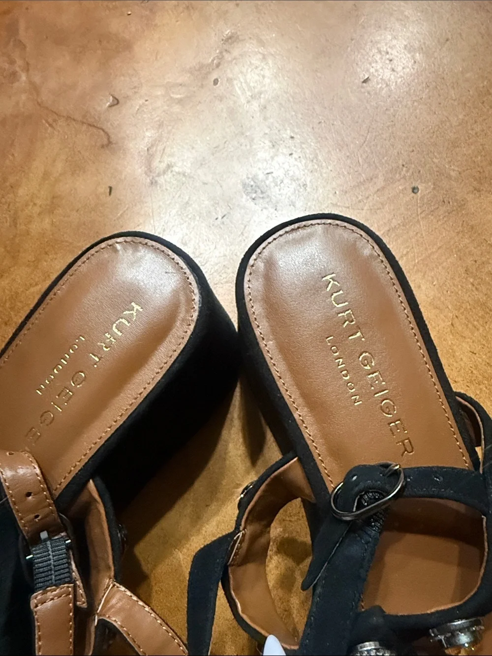 Kurt Geiger Black Platform Sandals with Multicolor Jeweled Accents